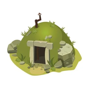 The structure for computer games, home, building, water, rocks, Cartoon, vector Illustrazione stock