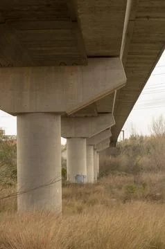 Structure of a concrete bridge seen from below Stock Photos