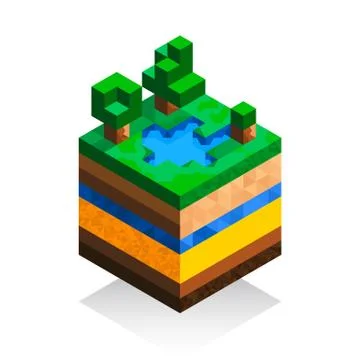 The structure of the earth in isometric style. Cartoon scheme. Isolated on white Stock Illustration