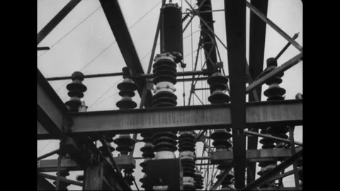 Structure of electricity pylon and its control panel machine - 1930 Stock Footage 101712027