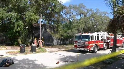 Structure Fire and Fire Truck Stock Footage 689410
