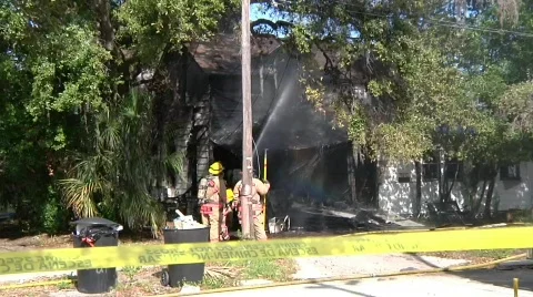 Structure Fire and Firefighters 2 Stock Footage 688894