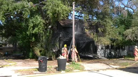 Structure Fire and Firefigters Stock Footage 689408