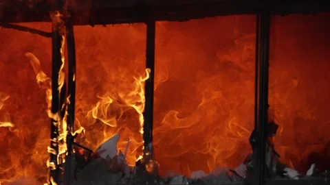 Structure Fire Engulfed Stock Footage 261483625