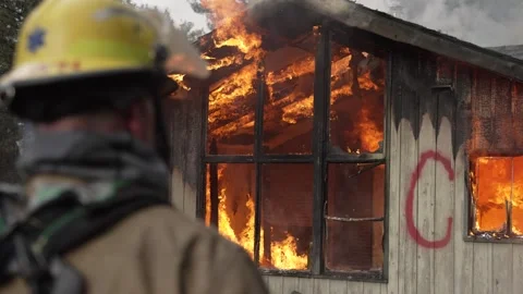 Structure Fire Firefighter Watches Stock Footage 261483711