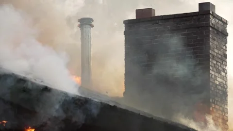 Structure Fire Roof Burning Stock Footage 261483767