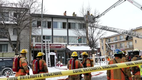 Structure fire scene in bakery Stock Footage 125452069