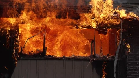 Structure Fire Window Stock Footage 261467075