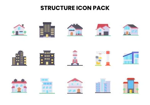 Structure Flat Collection Icons Pack Illustrazione stock