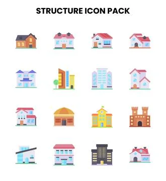 Structure Flat Design Icons Pack Stock Illustration