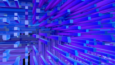 Structure formed by rectangular bars with red and blue light rotating 360 degree Stock Footage 228476391