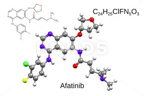 Structure, formula, and 3D model of a chemotherapeutic drug afatinib ...