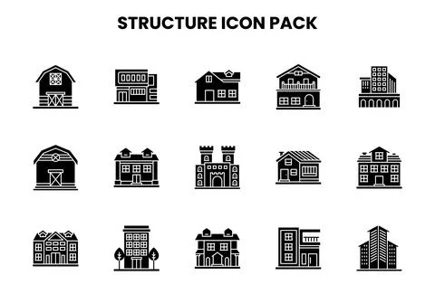 Structure Glyph Bundle Icons Pack Stock Illustration