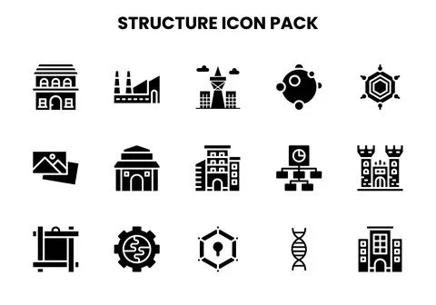 Structure Glyph Design Icons Pack Stock Illustration