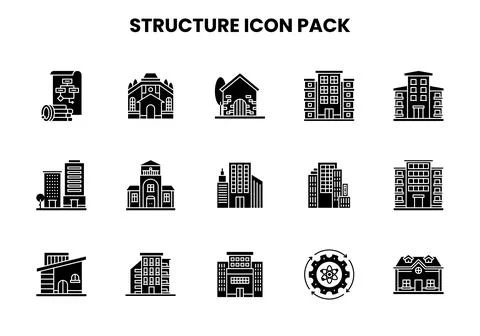Structure Glyph Design Icons Pack Stock Illustration