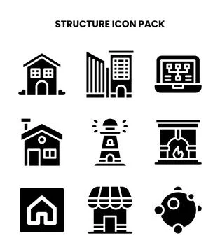 Structure Glyph Design Icons Pack Stock Illustration
