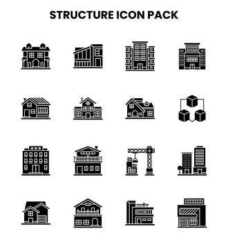 Structure Glyph Vector Icons Pack Stock Illustration