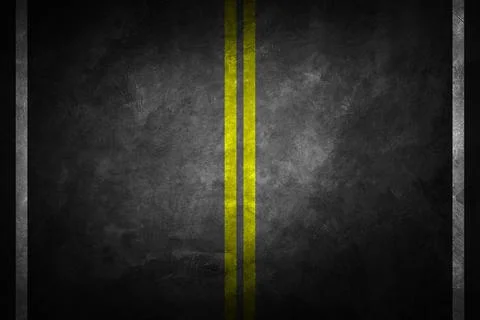Structure of granular asphalt. Asphalt texture with two yellow line road Stock Photos