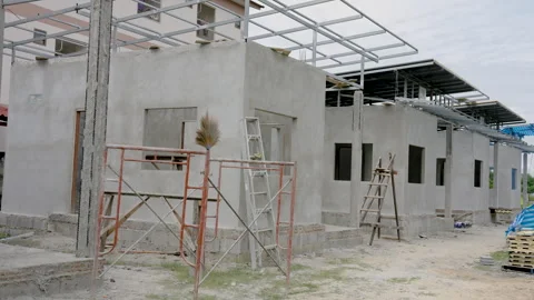 Structure of the house under construction is made of cement. Progress Stock Footage 250112208