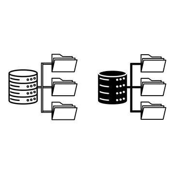 Structure Icons. Black and White Vector Icons of Database and File Folders... Stockillustratie