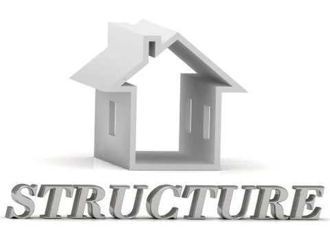 STRUCTURE- inscription of silver letters and white house on white background Stock Illustration