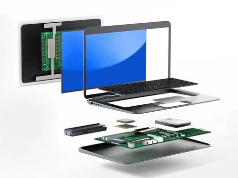 Structure of laptop computer showing spare parts. 3D illustration Structur... Stock Photos