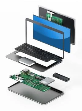 Structure of laptop computer showing spare parts. 3D illustration Structur... Stock Photos