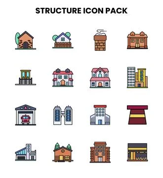 Structure Lineal Color Bundle Icons Pack Stock Illustration