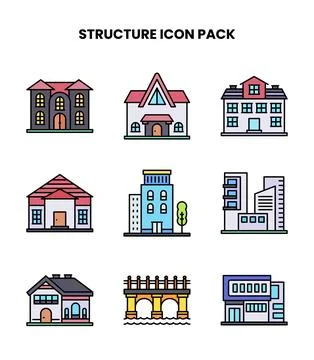 Structure Lineal Color Bundle Icons Pack Stock Illustration