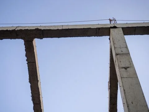 Structure made of concrete piles. Frame of a house under construction. Ston.. 写真素材