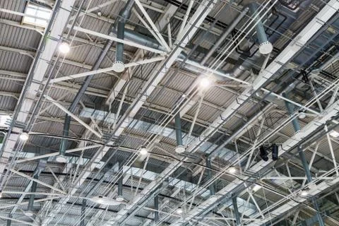 Structure of the metal ceiling of a building Stock Photos