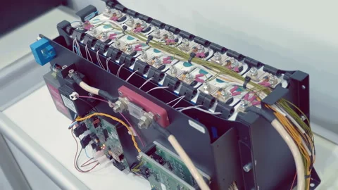 The structure of a modern technological battery with a charging system inside Stock Footage 218337547