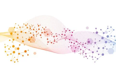 Structure molecule and communication. Dna, atom, neurons. Scientific concep.. Stock Illustration