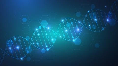 Structure molecule and communication. Dna, atom, neurons. Scientific concept for Stock Illustration