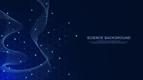 Structure molecule with wave flow for science, DNA, atom, neurons. Stock Illustration