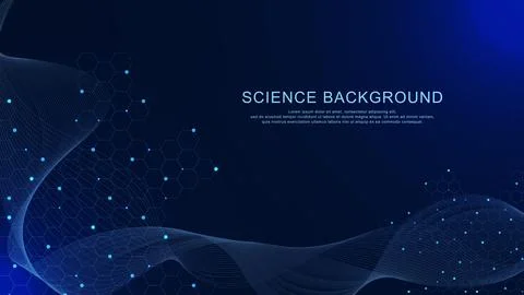 Structure molecule with wave flow for science, DNA, atom, neurons. Illustrazione stock