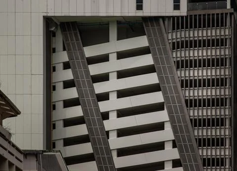 Structure pattern of Repeating structure of Exterior multi wall at parking lo Stock Photos
