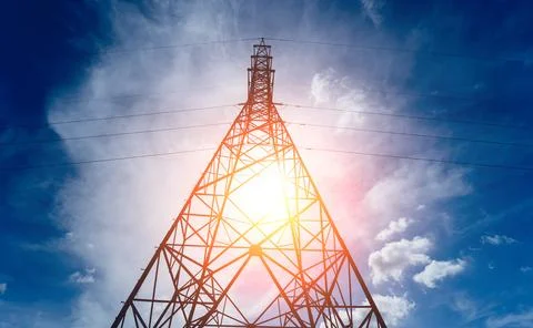 Structure pattern view of high voltage pole power transmission tower Stock Photos