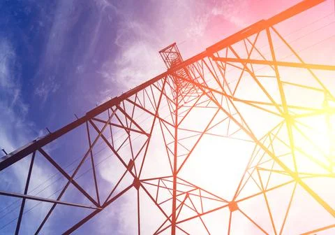 Structure pattern view of high voltage pole power transmission tower Stock Photos