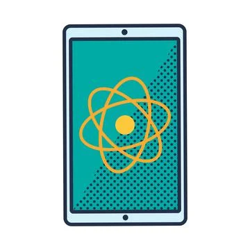 Structure Of Physics Atom On Tablet Screen Icon Stock Illustration