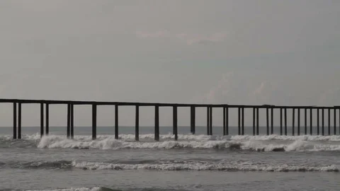 Structure for a pier at the beach Video stock 84780887
