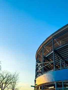 The structure is in the process of being built with metal framing visible aga Stock Photos