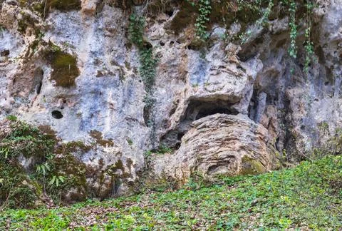 The structure of the rock surface in the section, quarrying in the natural en Stock Photos