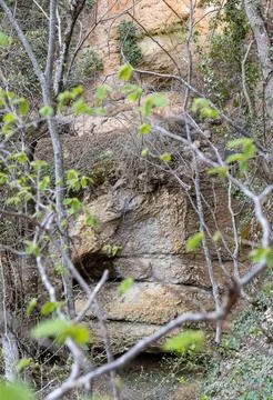 The structure of the rock surface in the section, quarrying in the natural en Stock Photos