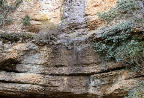 The structure of the rock surface in the section, quarrying in the natural en Stock Photos