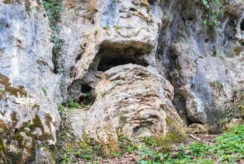 The structure of the rock surface in the section, quarrying in the natural en Stock Photos
