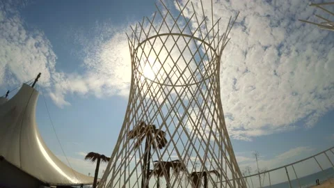 The structure of the rods next to the palm trees Stock-Footage 88484092