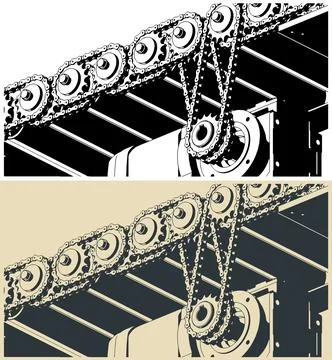 Structure of roller conveyor with chain drive Illustrazione stock