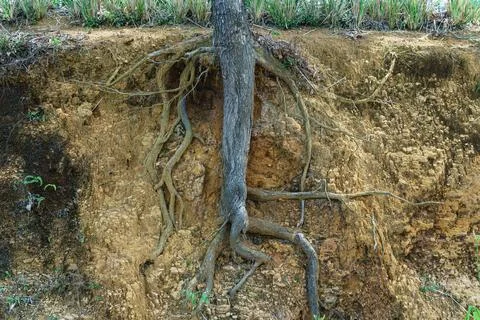 The structure of the root system of a tree underground Stock Photos