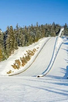 Structure for ski jumping. Ski jumping resort on winter season Stock Photos